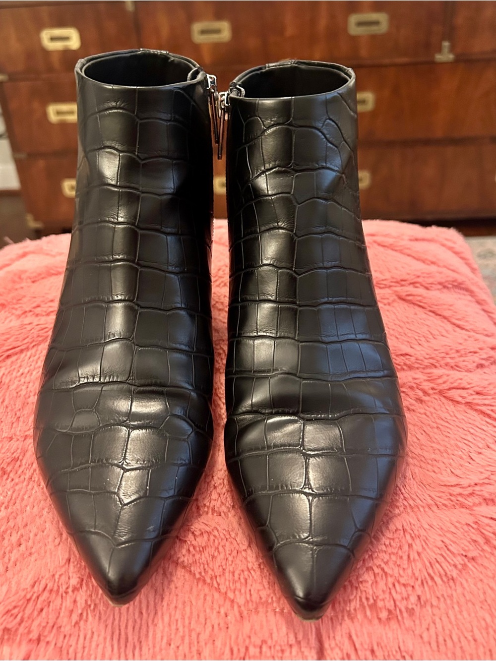 Circus by Sam Edelman Black Croc-Embossed Pointed Ankle Booties